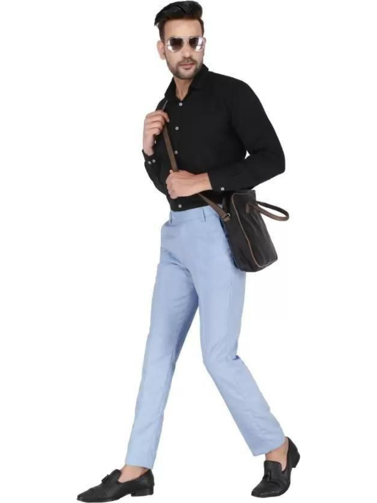 Mens Cotton Stretchable Solid - Formal Trouser