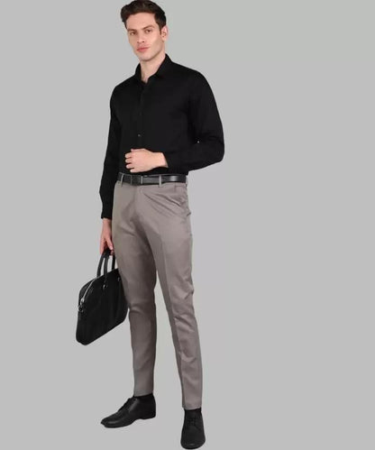 Mens Cotton Stretchable Solid - Formal Trouser