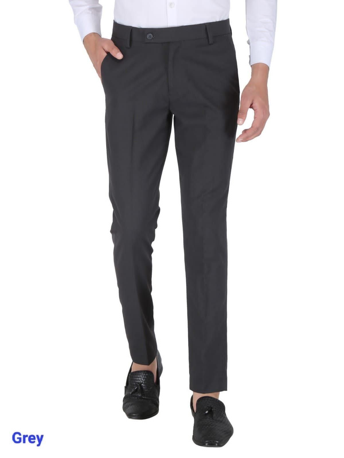 Mens Cotton Stretchable Solid - Formal Trouser