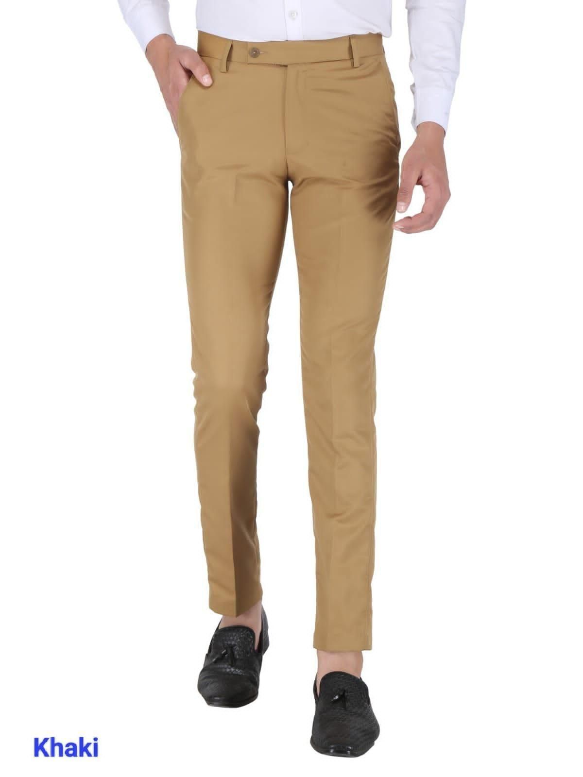 Mens Cotton Stretchable Solid - Formal Trouser