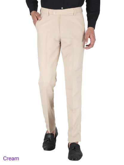 Mens Cotton Stretchable Solid - Formal Trouser