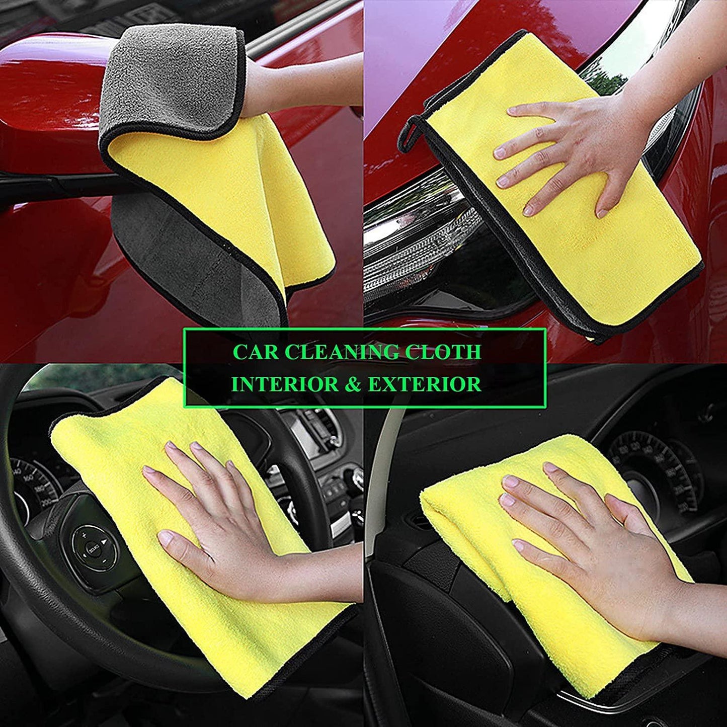 Microfibre Car Cloth (60x30 cm + 30x30 cm) ,Thick Plush Lint & Streak-Free Multipurpose Double-Sided Cloths Automotive Towels for Car Bike Cleaning Polishing Washing & Detailing (Pack of 2)