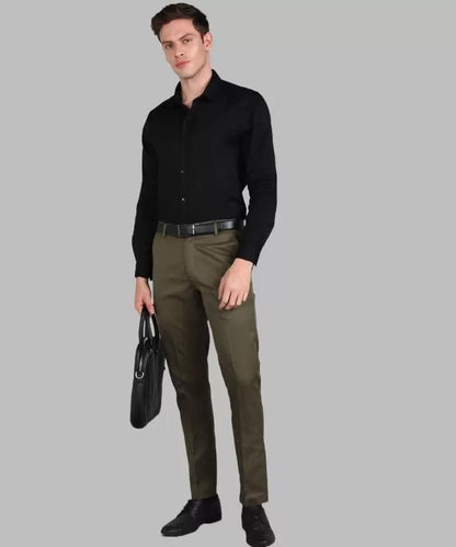 Mens Cotton Stretchable Solid - Formal Trouser