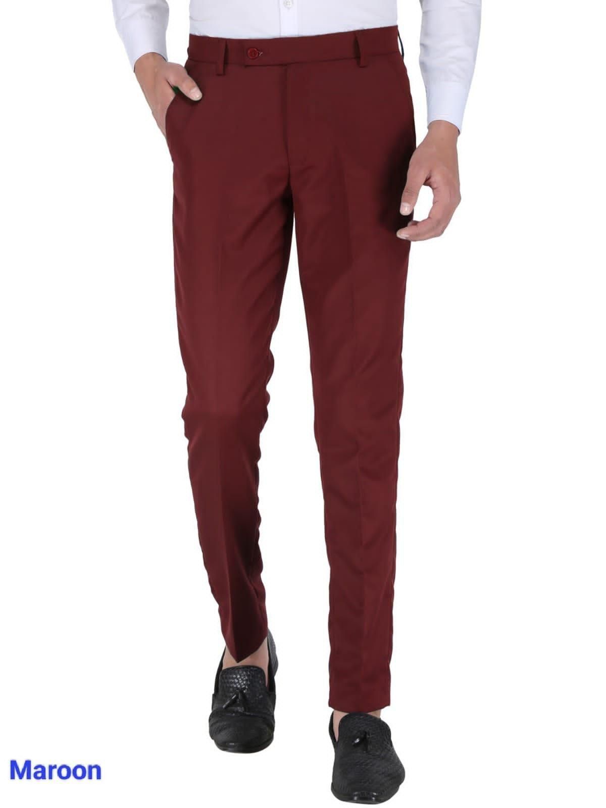 Mens Cotton Stretchable Solid - Formal Trouser