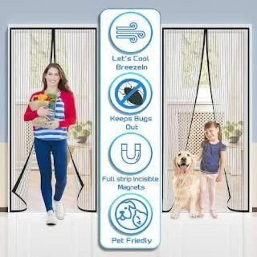 🥅🏡 Mesh Magnetic Mosquito Screen Door Net Curtain with Magnets Reinforced Polyester