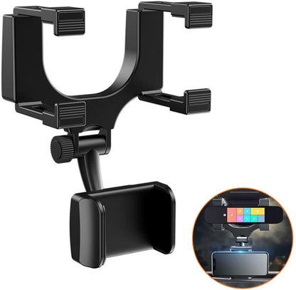 Phone Holder- 270 degree Swivel Car Rearview Mirror Phone Holder with Adjustable Clips