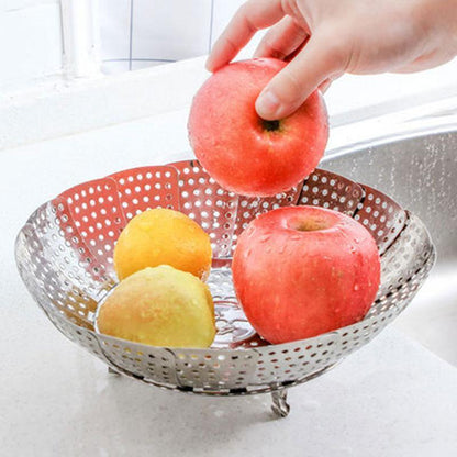 Premium Stainless Steel Foldable Steam Tray - Collapsible Fruit Tray - Steamer Basket