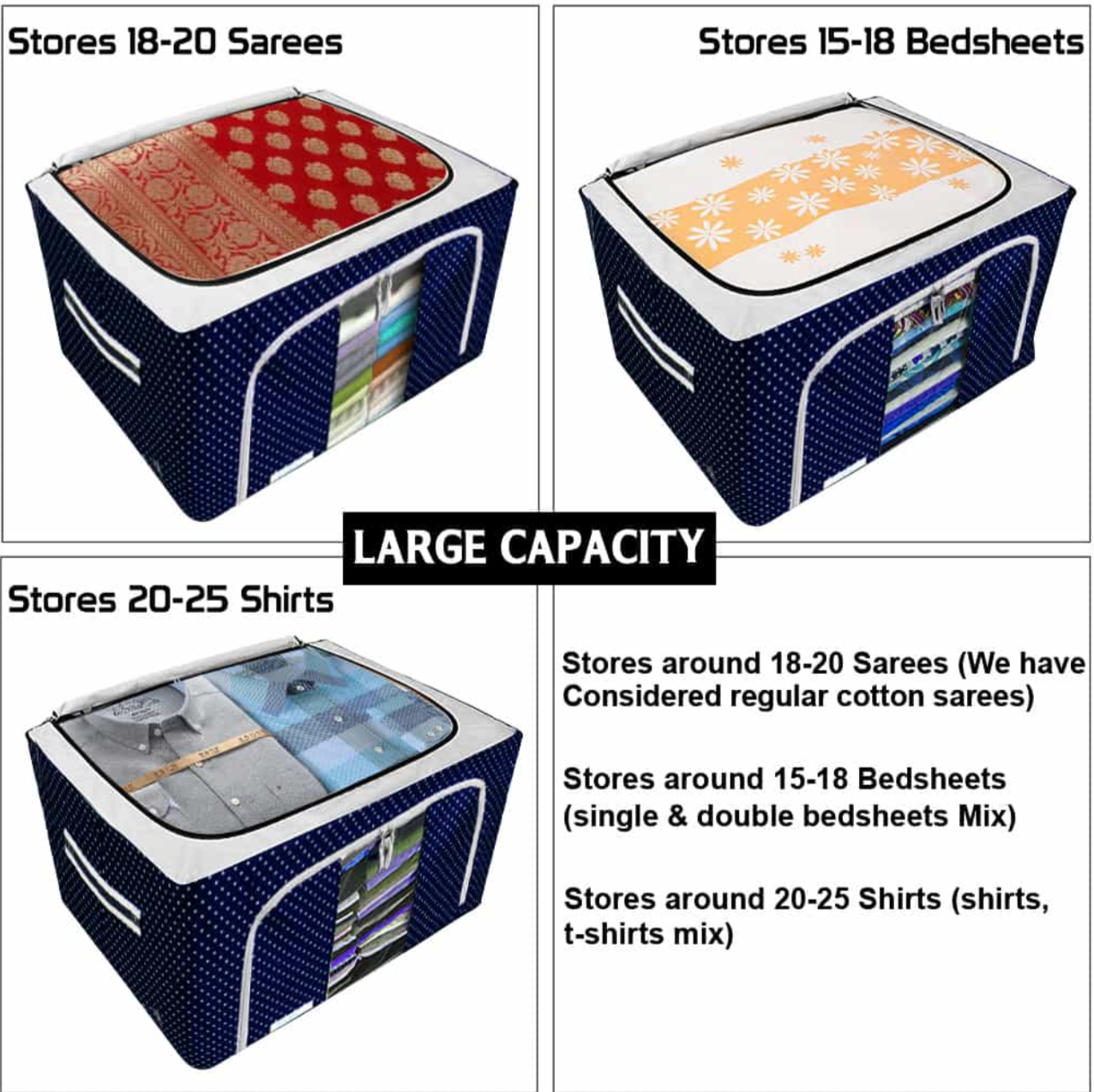 Zipcartz™ Fabric Storage Boxes For Clothes, Sarees, Bed Sheets, Blanket Etc.