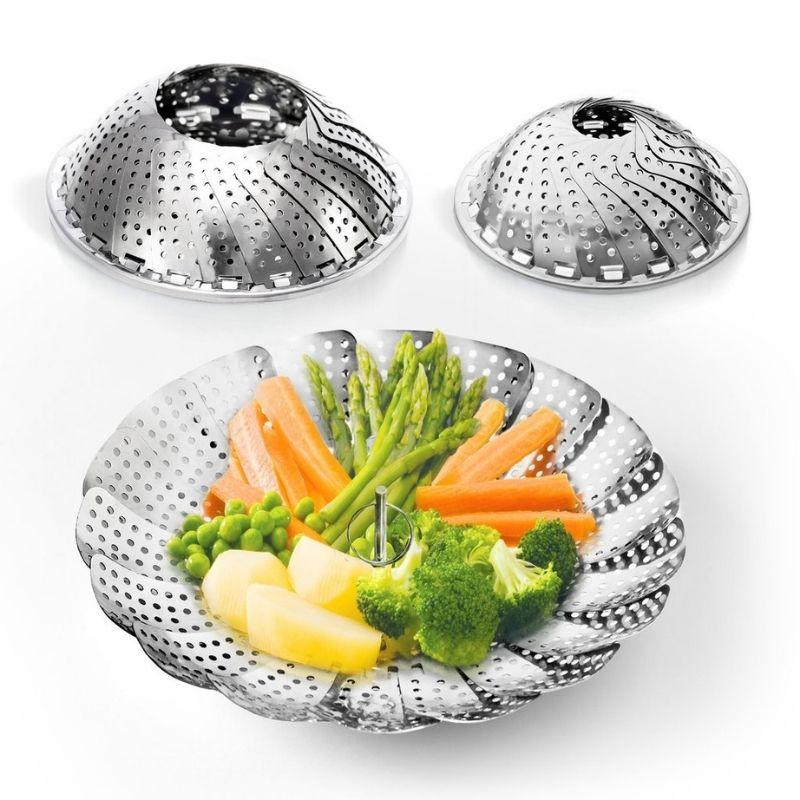 Premium Stainless Steel Foldable Steam Tray - Collapsible Fruit Tray - Steamer Basket