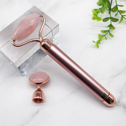 Vibrating Face Roller 2 In 1 Electric Massager(Rose Quartz)