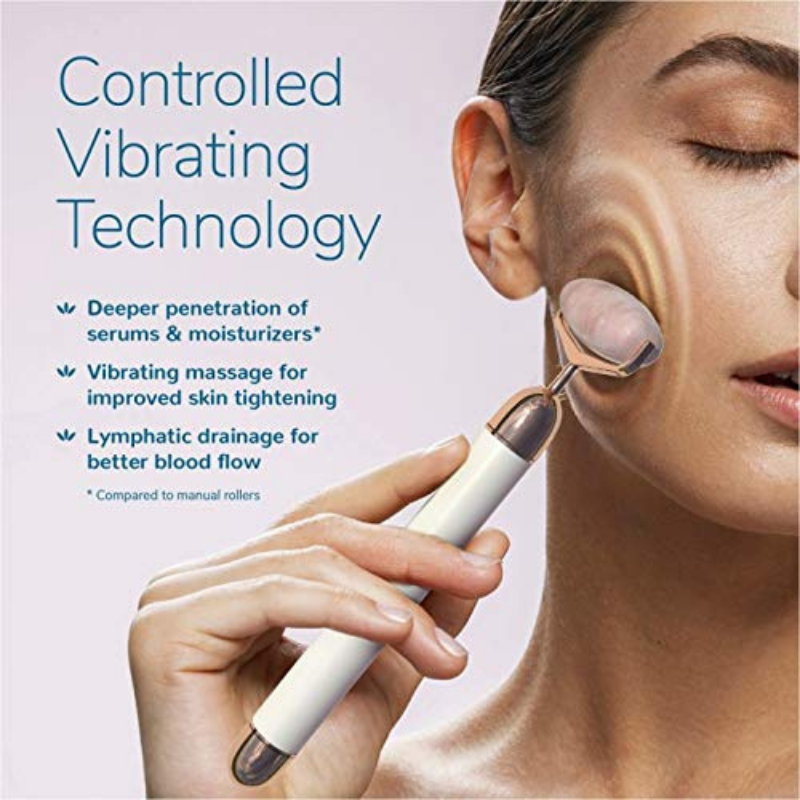 Vibrating Face Roller 2 In 1 Electric Massager(Rose Quartz)